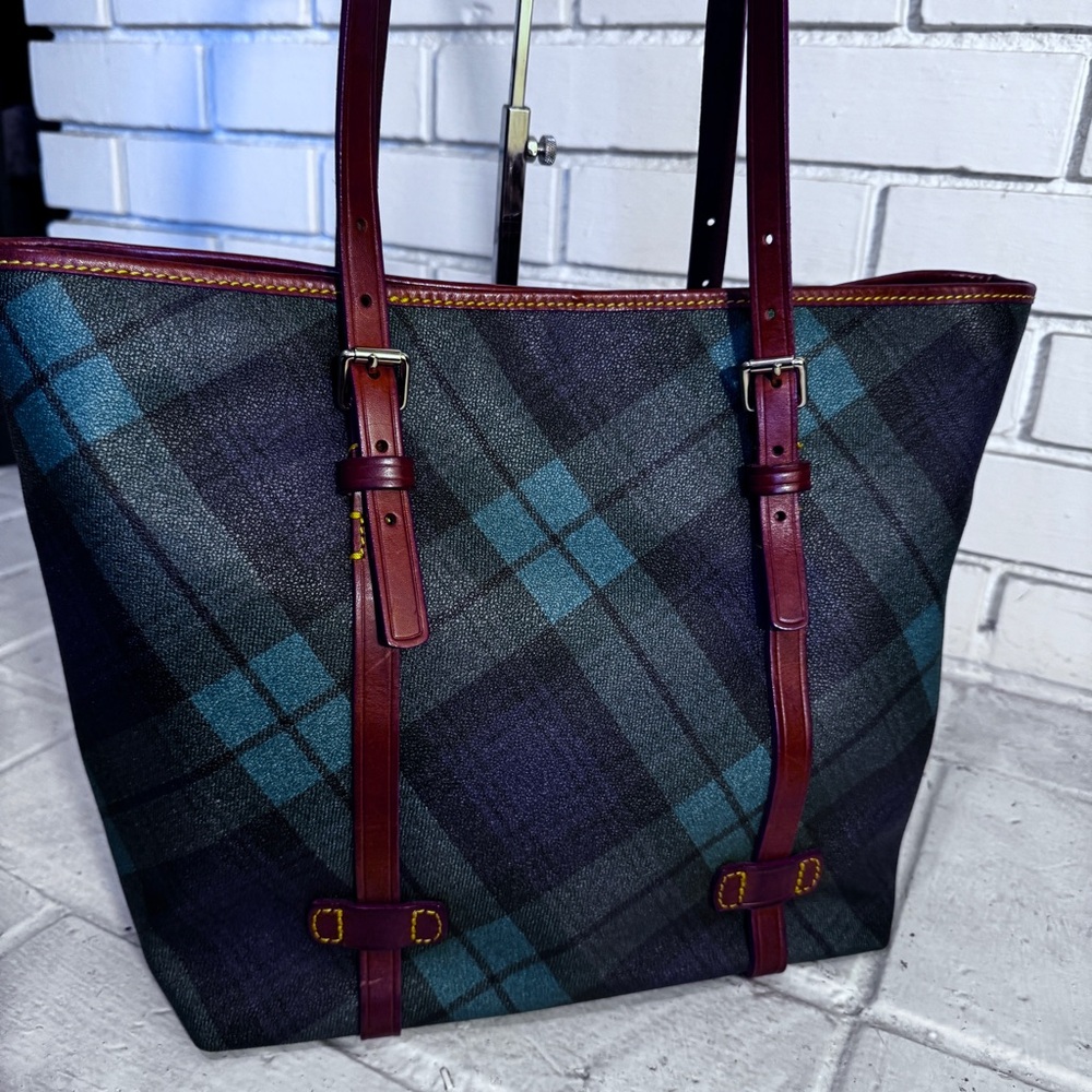 DOONEY & BOURKE Green Multicolor Plaid Leather Handbag /Shoulder Bag - Picture 10 of 15